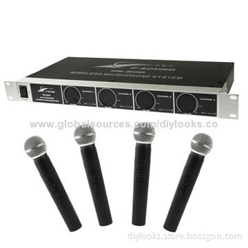 4-channel Wireless Handheld Microphone System, Frequency: 500-550MHzNew